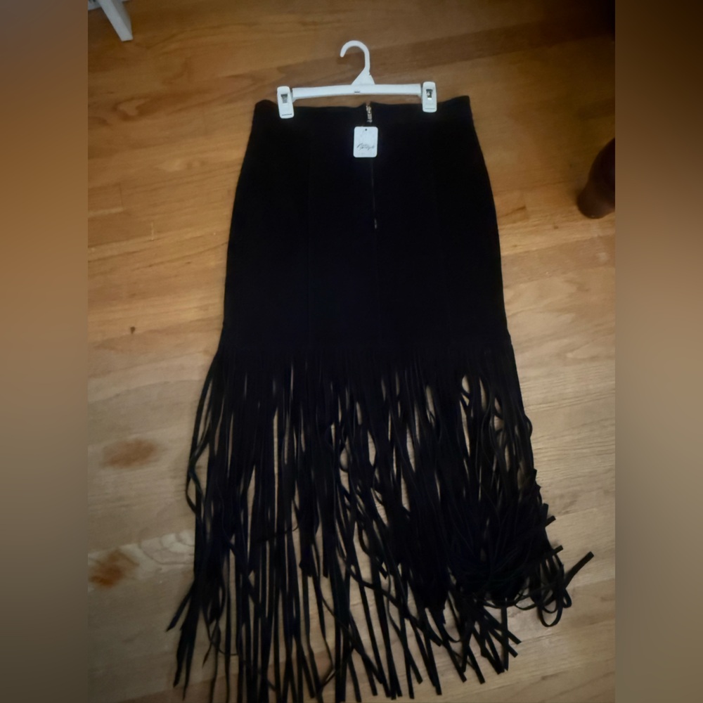 Free People Daisy Jones and the Six Black Suede Skirt with Fringe